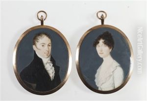A Pair Of Portrait Miniatures Of A Husband And Wife; The Former, Wearing Black Double-breasted Coat, White Chemise, The Latter, Wearing White Dress With Lace Falling Collar (pair) by Giovanni Marras