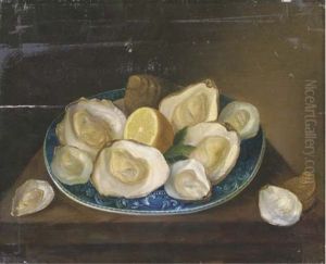 Oysters And A Sliced Lemon On A Delft Porcelain Plate