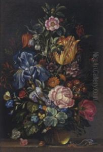 Blumenstraus In Einer Glasvase by Jacob Marrel