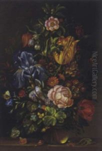 Blumenstraus In Einer Glasvase by Jacob Marrel