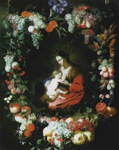 La Vierge A L'enfant Entouree D'une Guirlande De Fruits