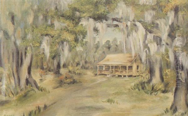 Louisiana Landscape With Cabin And Moss-laden Live Oaks - view 1