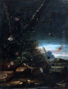 Landschap Met Hagedis En Insecten by Otto Marseus van Schrieck