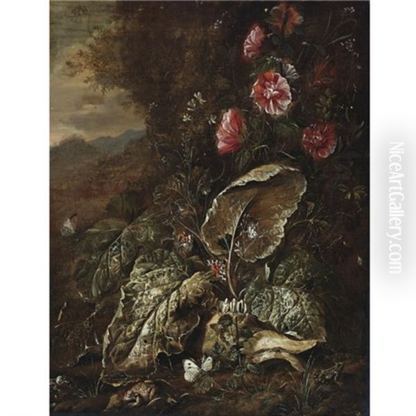Still Life With Flowers And Plants In A Landscape With Toads And Moths - view 1