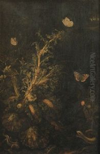 Serpents Et Lezards Dans Un Paysage by Otto Marseus van Schrieck