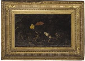 A Forest Floor With Frogs, A Lizard, A Snail And Butterflies by Otto Marseus van Schrieck