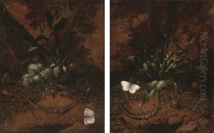 A Forest Floor Still Life With Snakes And A Butterfly (+ A Forest Floor Still Life With Snakes, Snails And Butterflies; Pair) by Otto Marseus van Schrieck