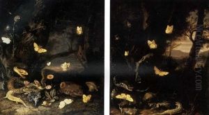 Nocturnal Undergrowth With Snakes, A Lizard, A Snail, A Toad And Butterflies