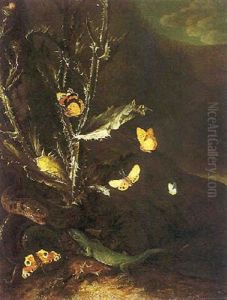 Sous Bois Avec Chardons, Serpents, Sauriens Et Papillons