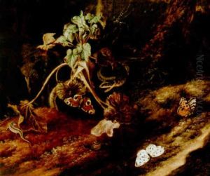 A Forest Floor Still Life With Butterflies, A Snake, A Dragonfly, A Snail And A Lizard by Otto Marseus van Schrieck