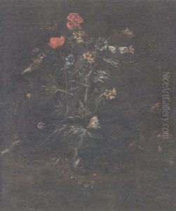 A Nocturnal Still Life With Poppies And Other Flowers, Mushrooms And Snails,a Frog, Catterpillars, Butterflies And Other Insects by Otto Marseus van Schrieck