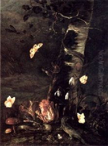 Nocturnal Still Life With Cyclamen, Mushrooms, A Tree Trunk With Butterflies, Snakes, A Lizard And Tortoise