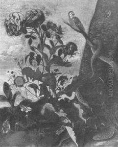Floral Still Life With Insects, Snake And Bird by Otto Marseus van Schrieck