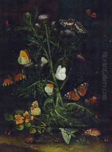A Forest Floor Still Life With Insects And A Thistle by Otto Marseus van Schrieck