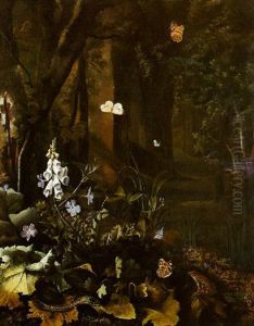 Plantes, Fleurs, Papillon, Reptile Et Grenouille by Otto Marseus van Schrieck