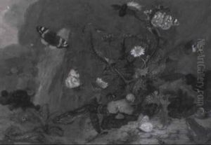 Bosco Con Insetti, Fiori E Farfalle by Otto Marseus van Schrieck