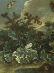 Thistles With Ladybirds, Butterflies And A Snail by Otto Marseus van Schrieck