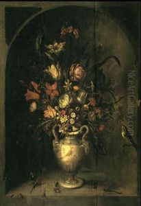 Stilleben Med Blommor I Vas, Staende I Nisch by Otto Marseus van Schrieck