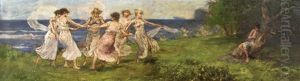 Springtime, Nymphs Dancing On A Clifftop by Arthur Hardwick Marsh