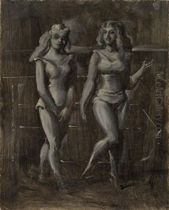Two Women In Bathing Suits On The Boardwalk by Reginald Marsh