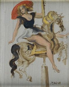 Woman Riding A Carousel Horse by Reginald Marsh