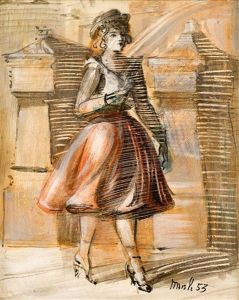 Girl Walking On A New York Street; Pair Of Ladies by Reginald Marsh