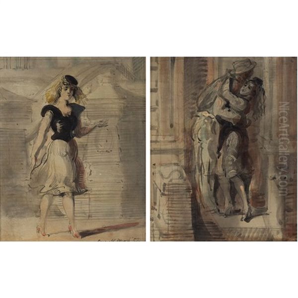 Woman Walking And Couple Embracing (2 Works) - view 1