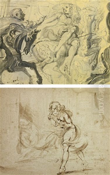 Girl On Merry-go-round And Walking Girl With Sleeping Tramp In A Doorway (2 Works) - view 1