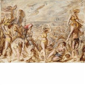 Coney Island With Police Helicopter by Reginald Marsh