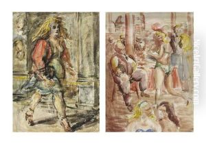 Girl Walking Down The Street And Cigarette Girl (verso) by Reginald Marsh