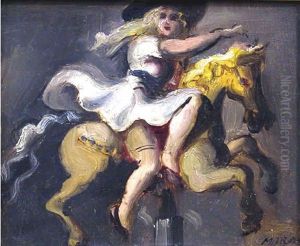 Girl On Carousel Or Girl On Merry-go-round by Reginald Marsh