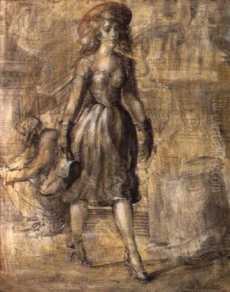 Girl Walking On City Street - view 1