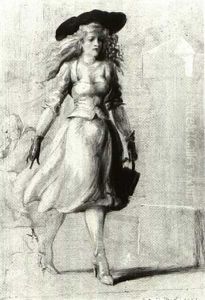 Young Woman Walking By A Stoop by Reginald Marsh