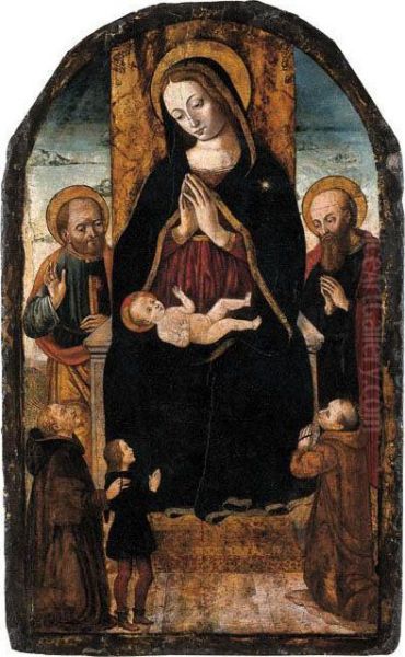 Madonna Con Bambino Ed I Santi Pietro E Paolo Con Un Donatore E Duefrati Francescani - view 1