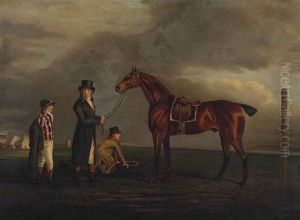 Hap-hazard With His Trainer, Groom And Jockey On A Racecourse