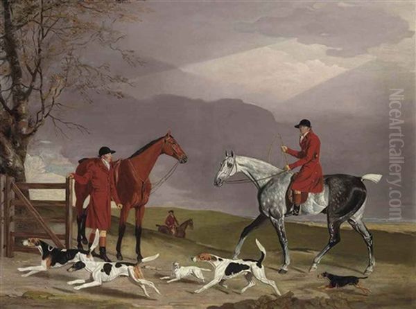 Thomas Oldaker On A Gray Hunter, With Other Huntsmen, Hounds And Terriers, In A Landscape - view 1