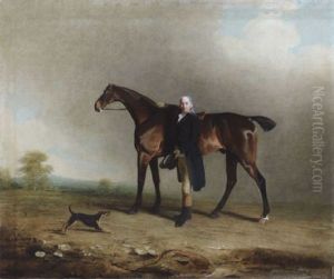 Major Price With His Favourite Bay Hunter And Terrier In A Landscape by Benjamin Marshall
