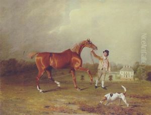 Charles Arnott's Chestnut Hunter Held By A Groom In An Extensive Landscape, With Rushington Manor Beyond