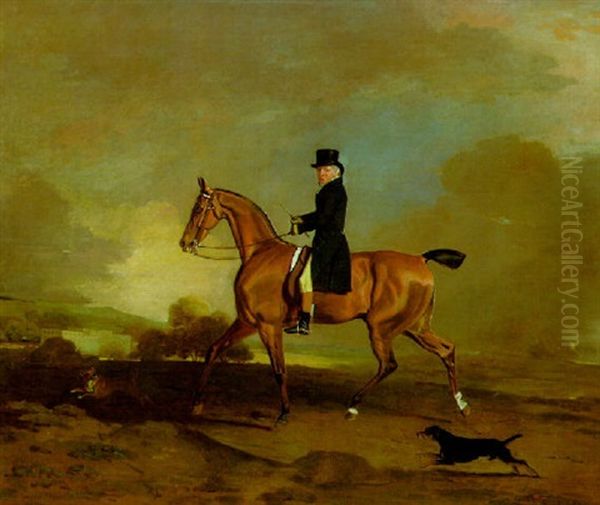 A Gentleman (francis Const?) On A Bay Hunter With Two Terriers In A Landscape - view 1