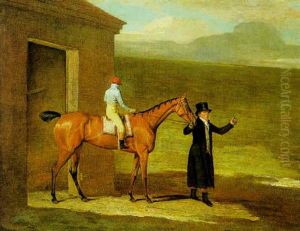 Lord Stawell's Racehorse "mockbird" With Jockey Up Outside The Rubbing House At Newmarket by Benjamin Marshall