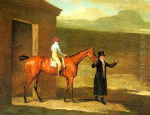 Lord Stawell's Racehorse "mockbird" With Jockey Up Outside The Rubbing Down House At Newmarket by Benjamin Marshall