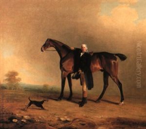 Major Price With His Favorite Bay Hunter And Terrier In Landscape by Benjamin Marshall