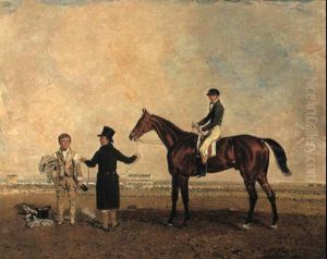 Priam, A Bay Racehorse With Sam Day Jr. Up, With William Chifney And Groom by Benjamin Marshall