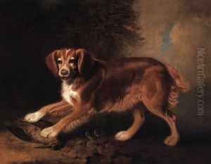 'joss', A Spaniel Of Colonel Joliff, In A Landscape With A Woodcock by Benjamin Marshall