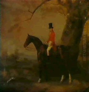 A Gentleman On His Bay Hunter In A Landscape by Benjamin Marshall