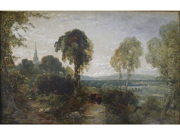 Figures On A Country Paith, A Town Beyond - view 1