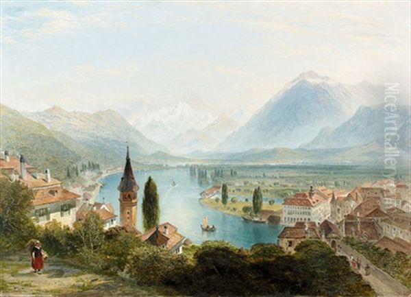 The River At Thun With The Bernese Alps In The Distance - view 1