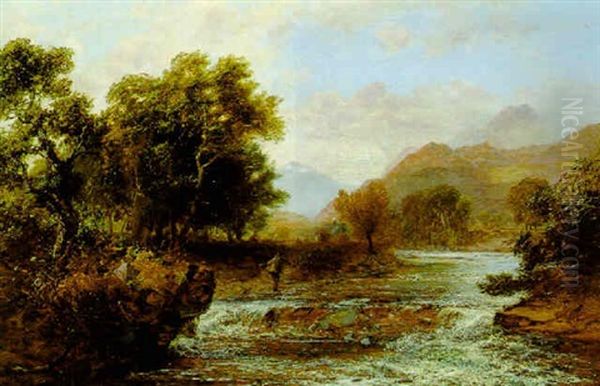 Landschaft Mit Einem Fischer Am Flusufer - view 1