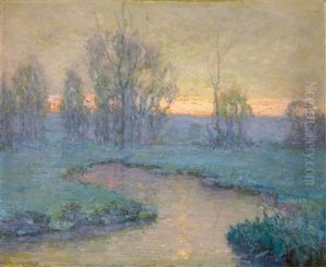 Sunrise Landscape With Trees And Pond by Clark S. Marshall