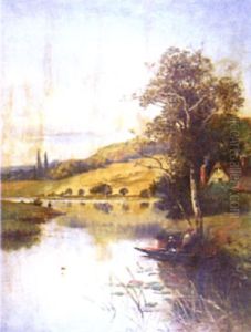 River Landscape With Figures In A Punt In The Foreground